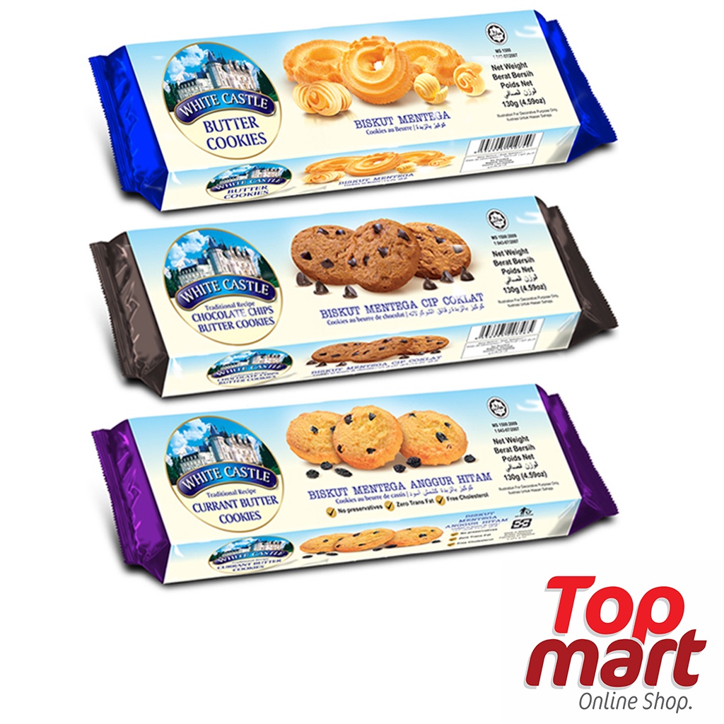 White Castle Butter Cookies 130g, Original, Choco Chip & Currant ...