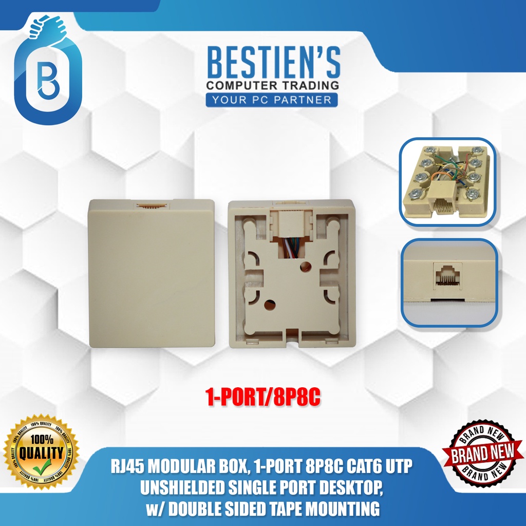 RJ45 MODULAR BOX, 1-PORT 8P8C CAT6 UTP UNSHIELDED SINGLE PORT DESKTOP ...