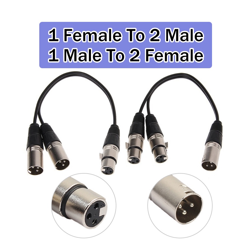 Microphone Connector Wire 3p Xlr Female Jack To Dual 2 Male Plug Y Splitter Adaptor Cord Cable 