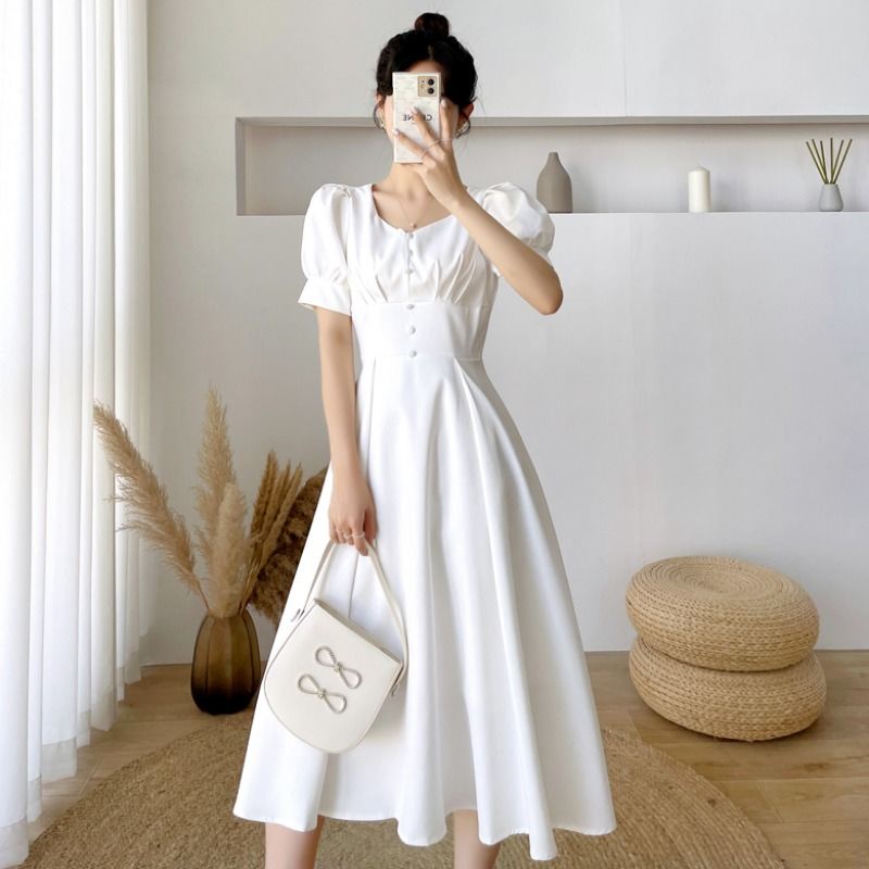 Medium length white dress best sale