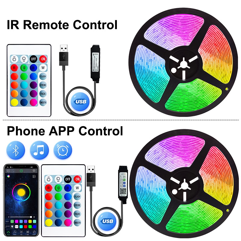 RGB 5050 2835 LED Lights Strip Bluetooth Control USB DC 5V Flexible ...