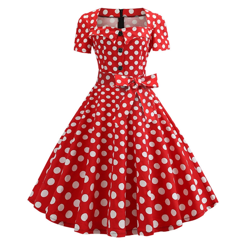 Pearl Black And White Retro Outfit Yellow 1950s Polka Dot Bridesmaid Dresses  2021 Swing Dress Styles
