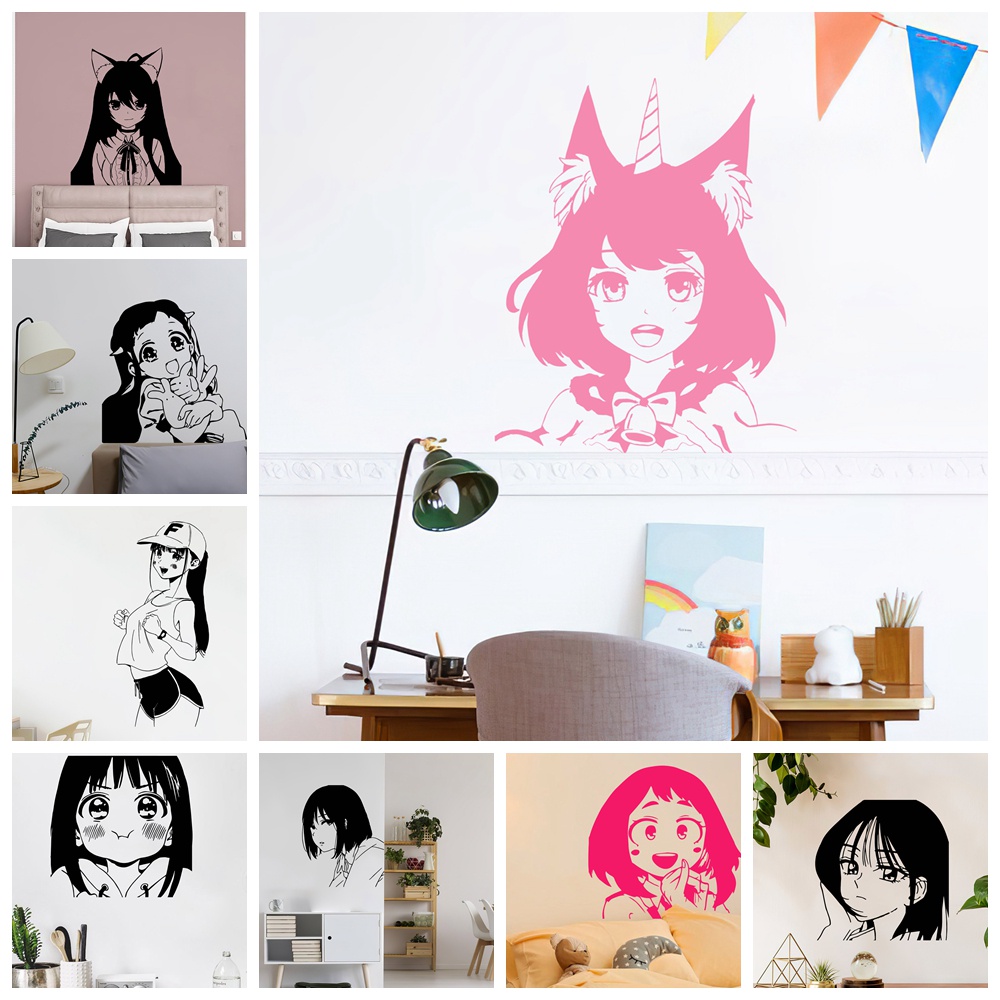 Cartoon Anime cute Girl Wall Art Decal Pvc Material Wall Stickers For ...
