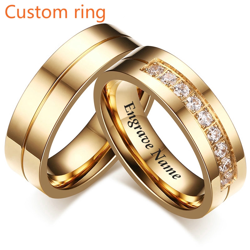 Engrave Name Wedding Rings for Women Men Couple Promise Stainless Steel