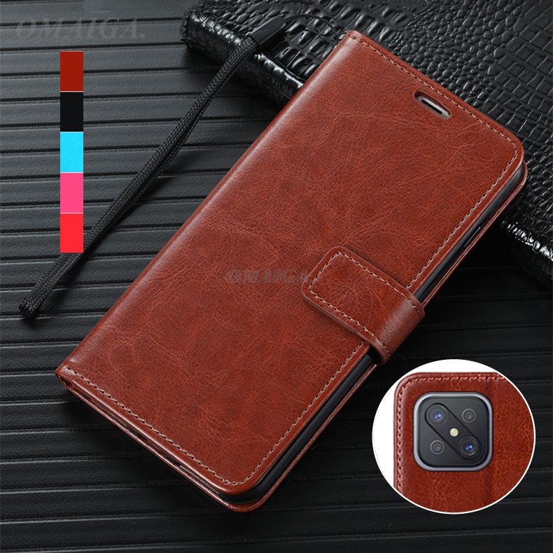 Stylish Wallet Case For OPPO A16, A93, A54, A74, A94, A15, A53 - Leather Flip Cover With Card Slots & Kickstand