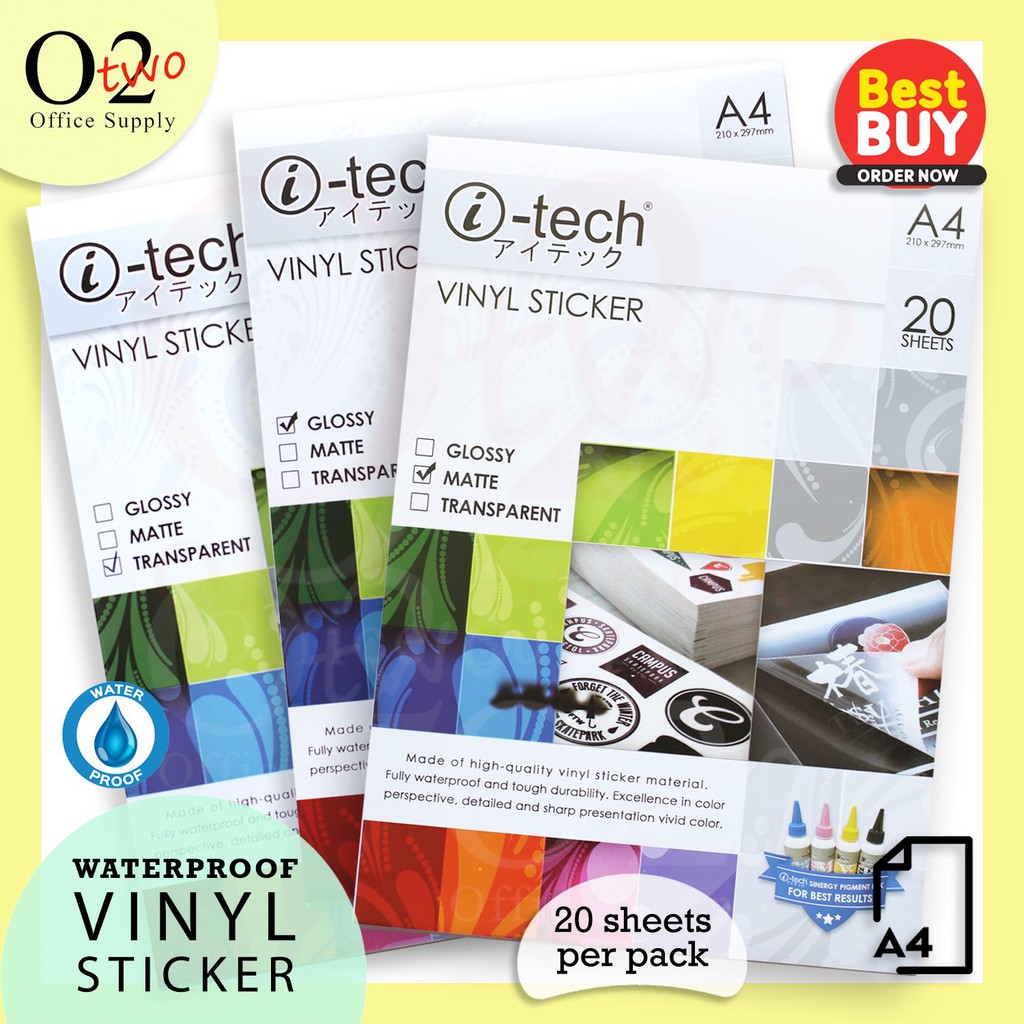 A4 itech Vinyl Sticker Water Proof Matte/Glossy/Transparent | Shopee ...