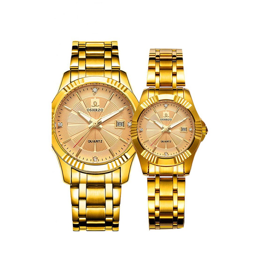 OSHRZO D1 Gold Lines And Studs Series Water Resistant Stainless Steel Couple Watch