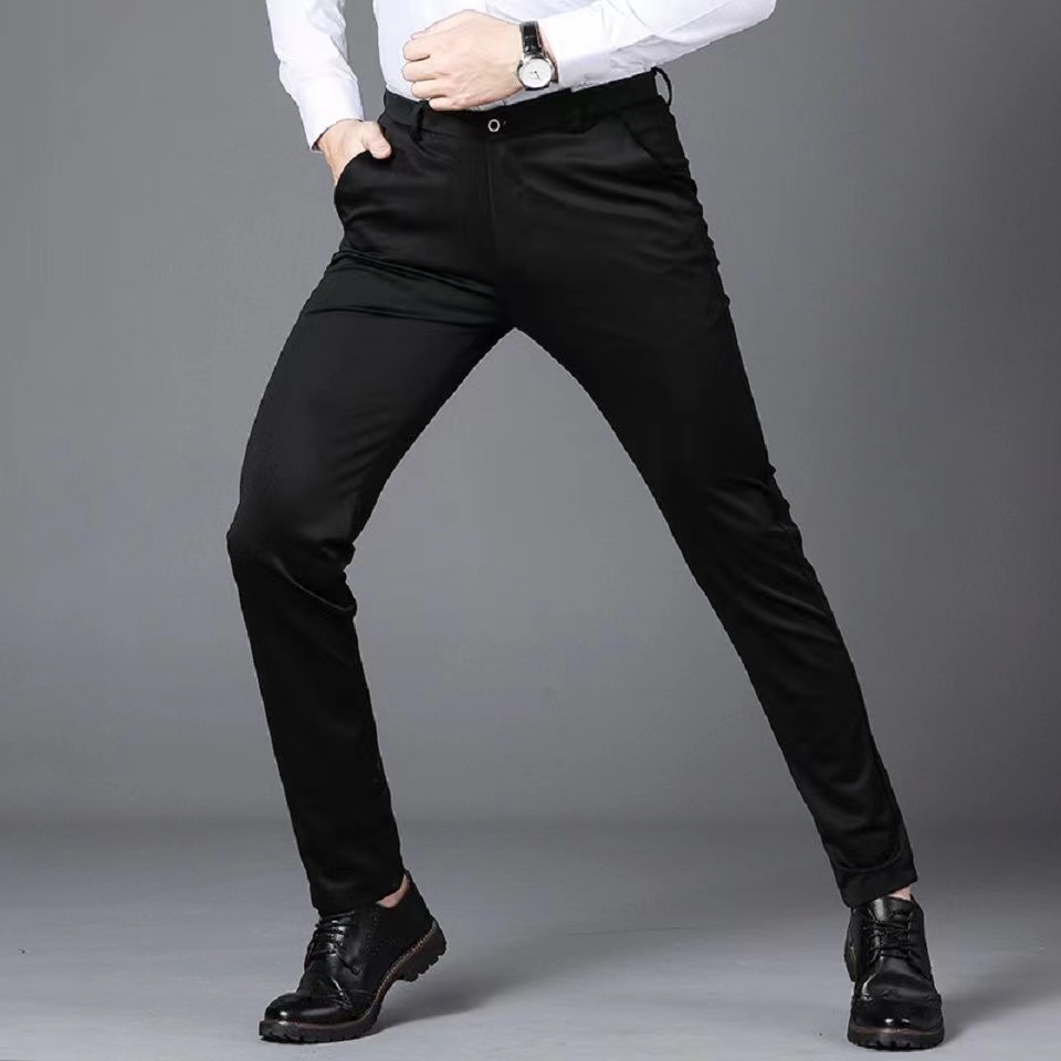 Men's Formal Pants Thin Office Stretchable Slacks Slim Fit Seluar Black ...