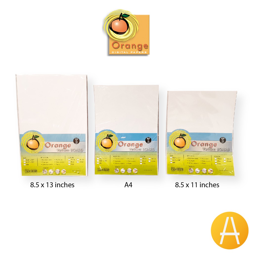 Orange Vellum Board A4, A4, 8.5x11 size Paper Shopee Philippines