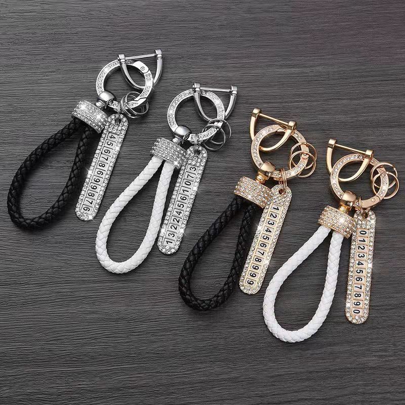 New models launched leather woven fashion diamond keychain creative ...