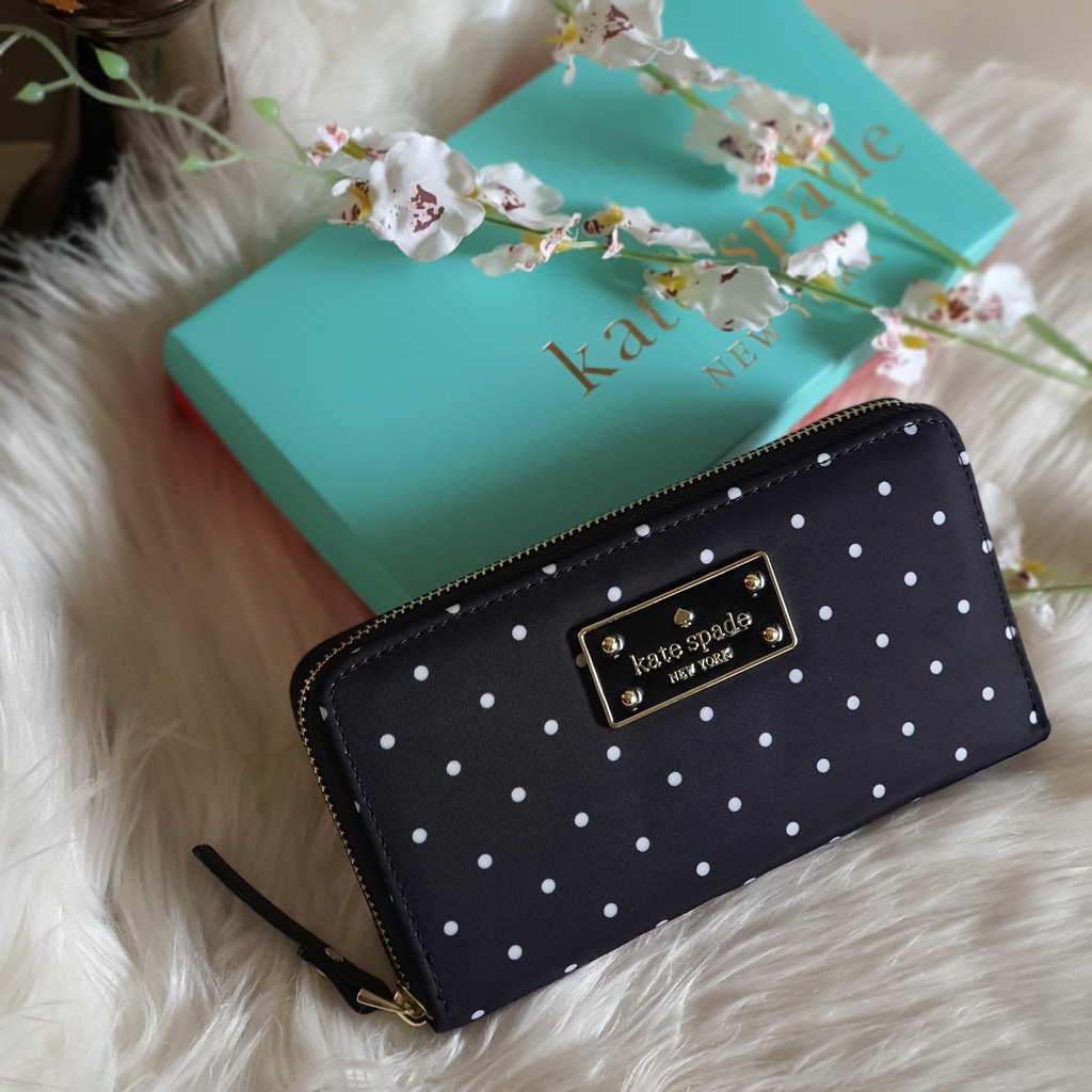 Kate Spade Lyla Zip Around Continental Wallet in Black Printed Nylon  Material with Polka Dots Design | Shopee Philippines