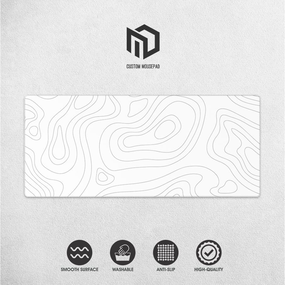 MD Custom Mousepad Topographic White Large Deskpad Gaming Stitched Edge Deskmat XXL 37At