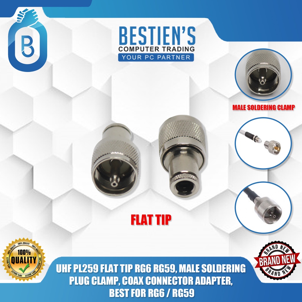 UHF PL259 FLAT TIP RG6 RG59, MALE SOLDERING PLUG CLAMP, COAX CONNECTOR