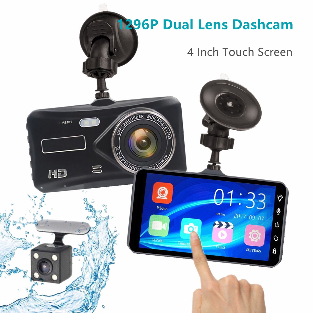 Dash Cam Dual Lens Car Dvr Camera Hd P Touch Screen With Rear