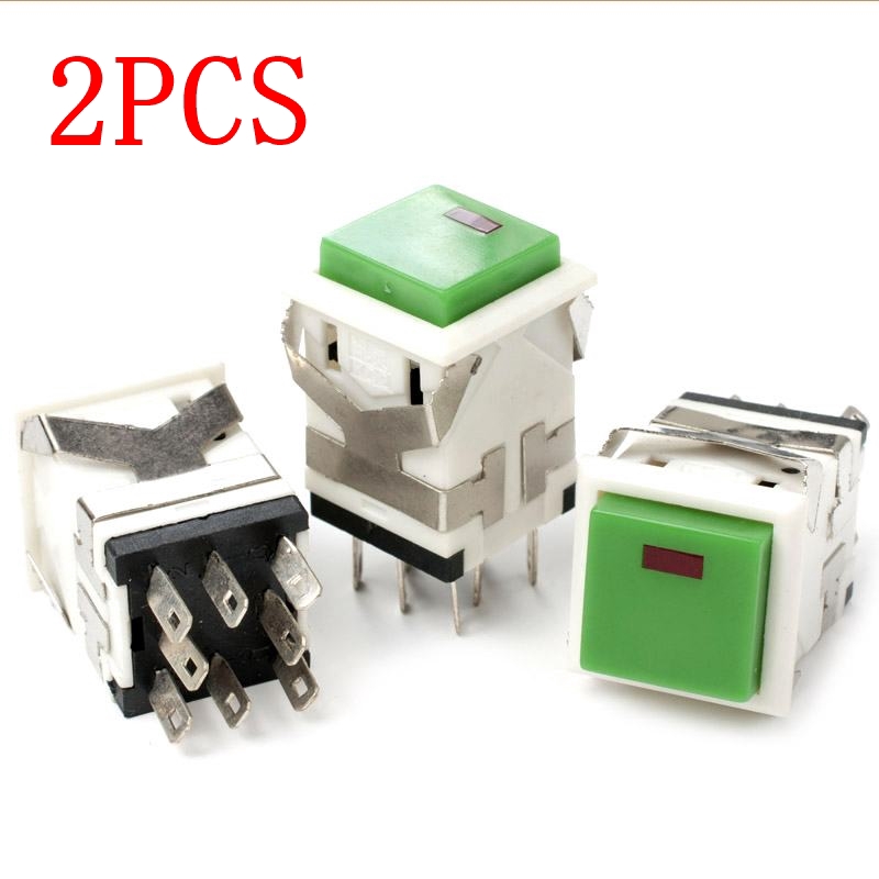 Ready stock* 2pcs,KD2 Push Button DPDT OFF/(ON) Latching SWITCH GREEN ...