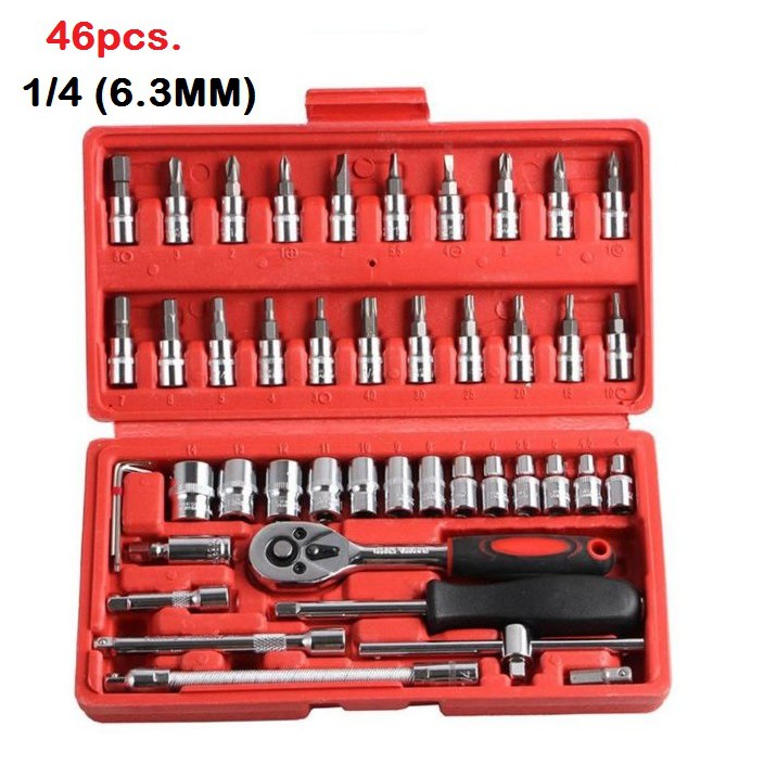 46pcs 1/4-Inch Socket Set Car Repair Tool Ratchet Torque Wrench Combo ...
