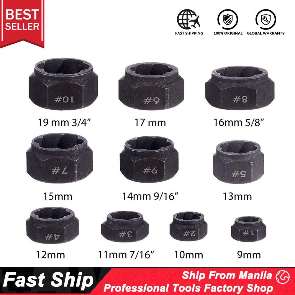 10pcs 919mm Damaged Rounded Bolt Nut Extractor Remover Tool Set Nuts