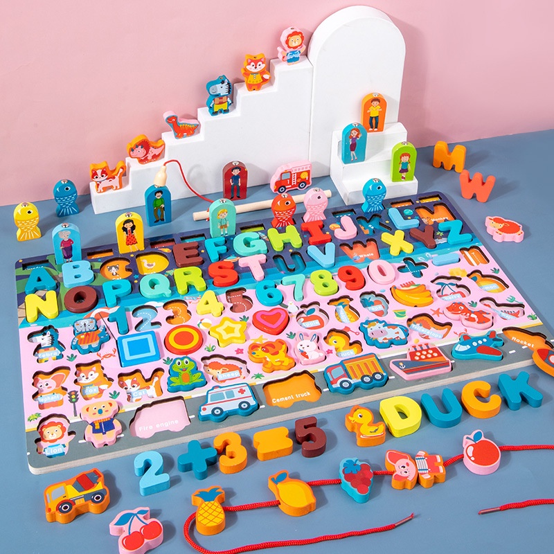 7 in 1 Montessori Educational Toys 3D Wooden Puzzles Board Early ...