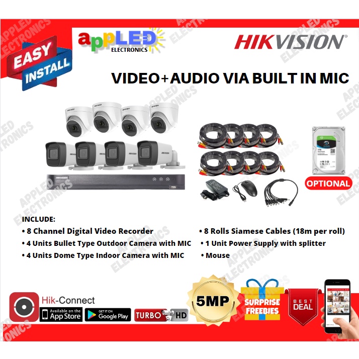 HIKVISION CCTV PACKAGE WITH AUDIO 5MP CAMERAS WITH MIC TURBO HD CCTV  PACKAGE CHANNEL WITH AUDIO
