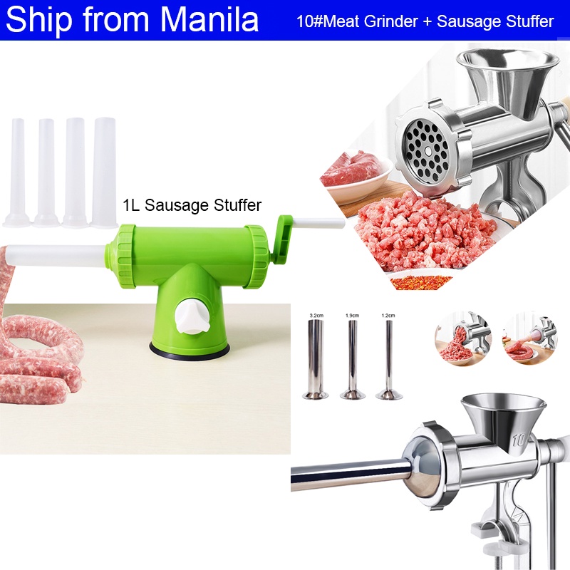 2Type 1L Sausage Stuffer With 4Pcs Tube, 10 Kitchen Meat Grinder