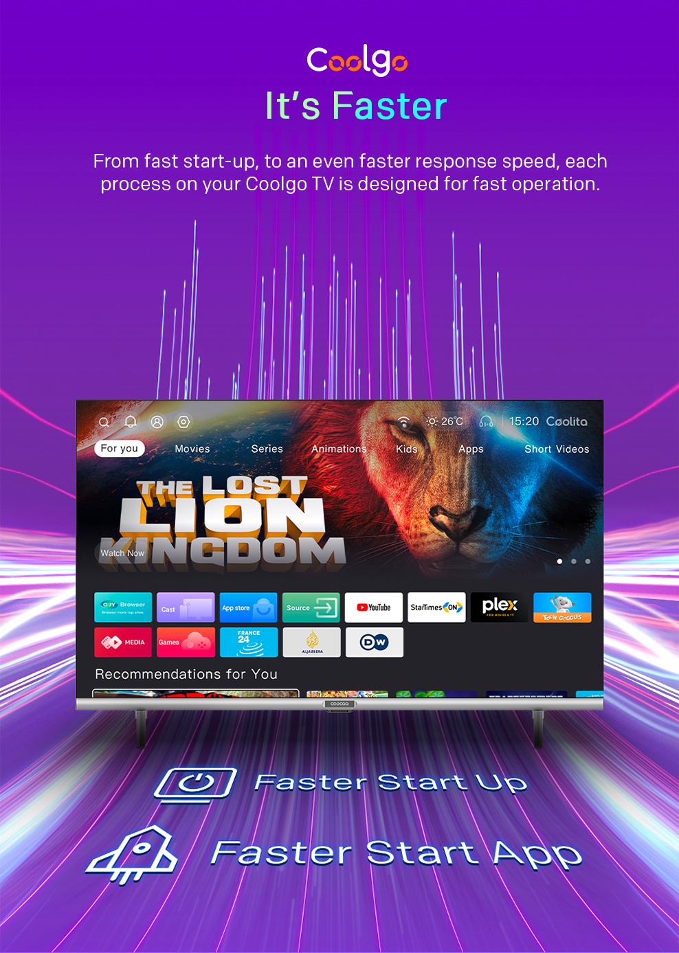 COOCAA 32 Inch Smart TV, Eye Protection Settings, Boundless Screen