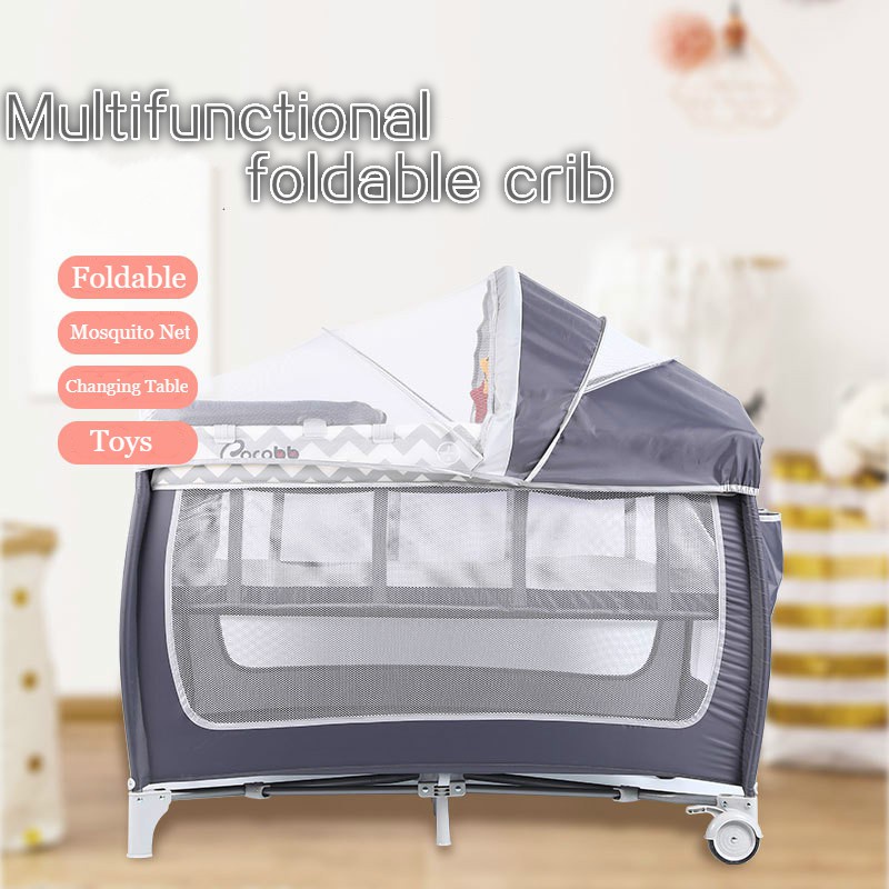Multifunctional Baby Crib Foldable Baby Bed with Diaper Table Cradle