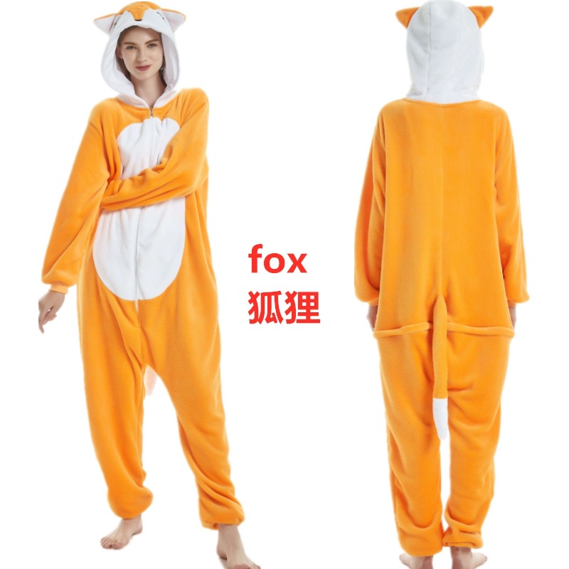 Autumn Winter Women Cute Cartoon Fox Onepiece Pajamas Flannel