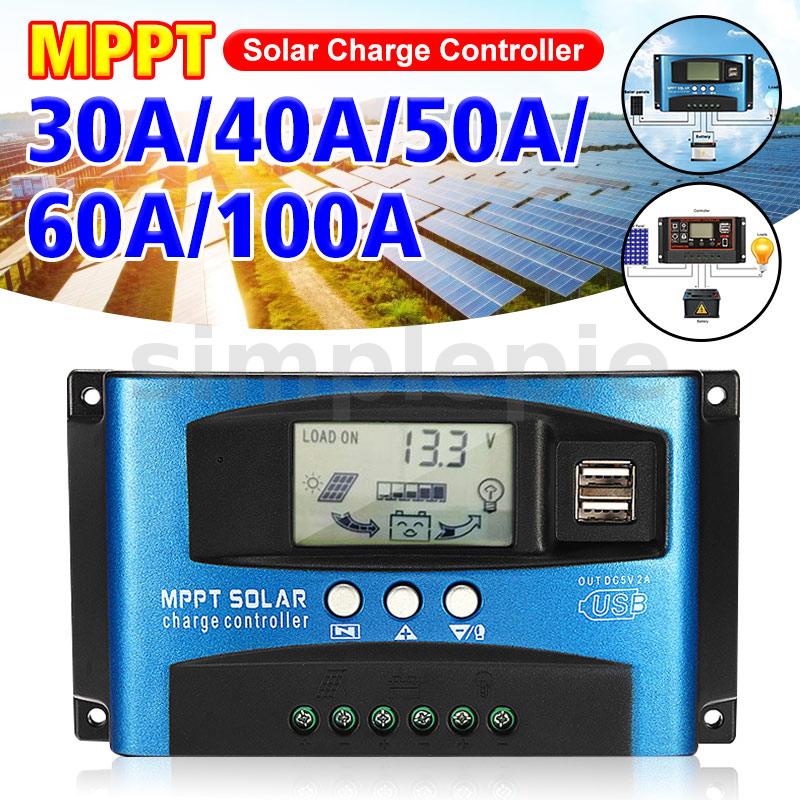 Régulateur De Charge Solaire - VBESTLIFE - MPPT 40/50/60/100A - Double écran LCD - USB 12V 24V - Bricolage