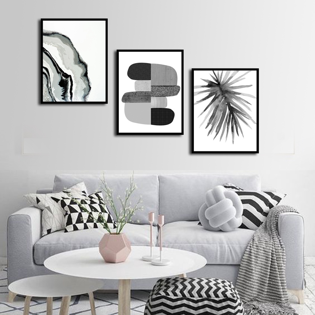FRAMED ALL DECOR DESIGN MINIMALIST BLACK AND WHITE ABSTRACT | Shopee ...