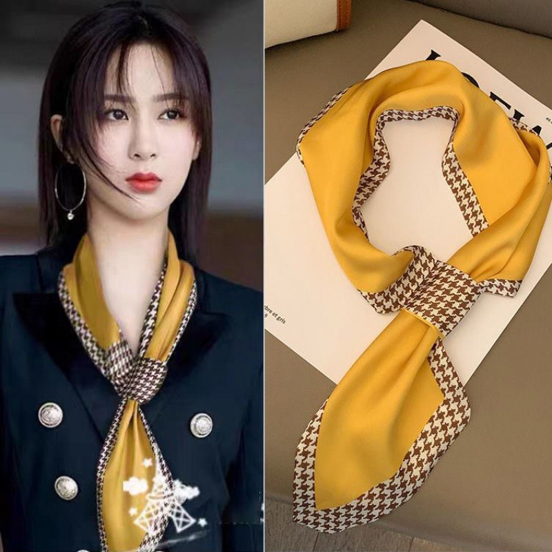 90*90cm Women Scarf Silk Feeling Muffler Handkerchief Rings wrap