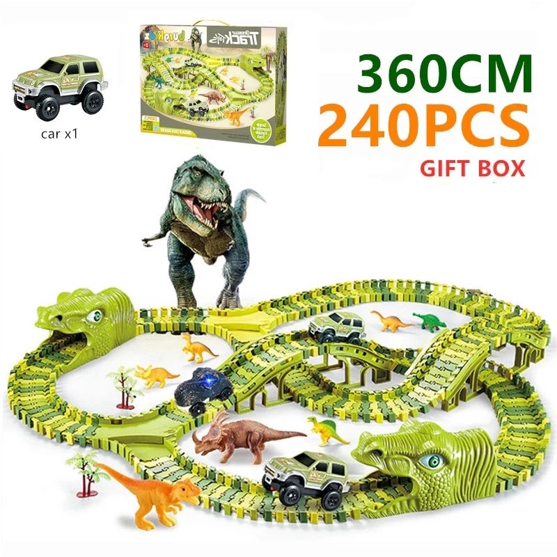 Dinosaur Railway Set Toy Electric Rail Car Track DIY Magic Assembled ...