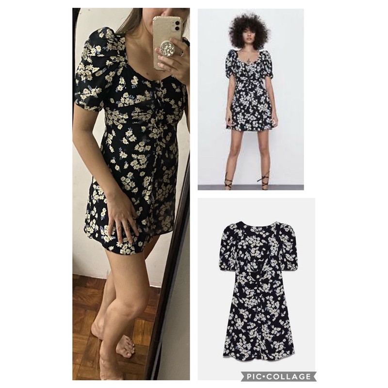 Zara puff best sale sleeve floral dress