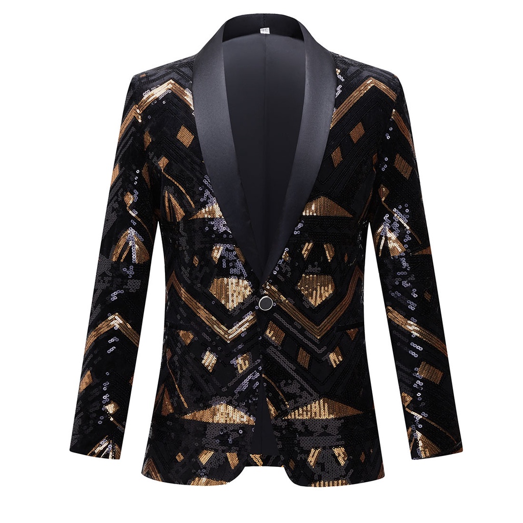 Stylish Geometric Sequin Suit Jacket Men 2022 Luxury Brand New One Button Shawl  Collar Tuxedo Blazers for Wedding Party Banquet