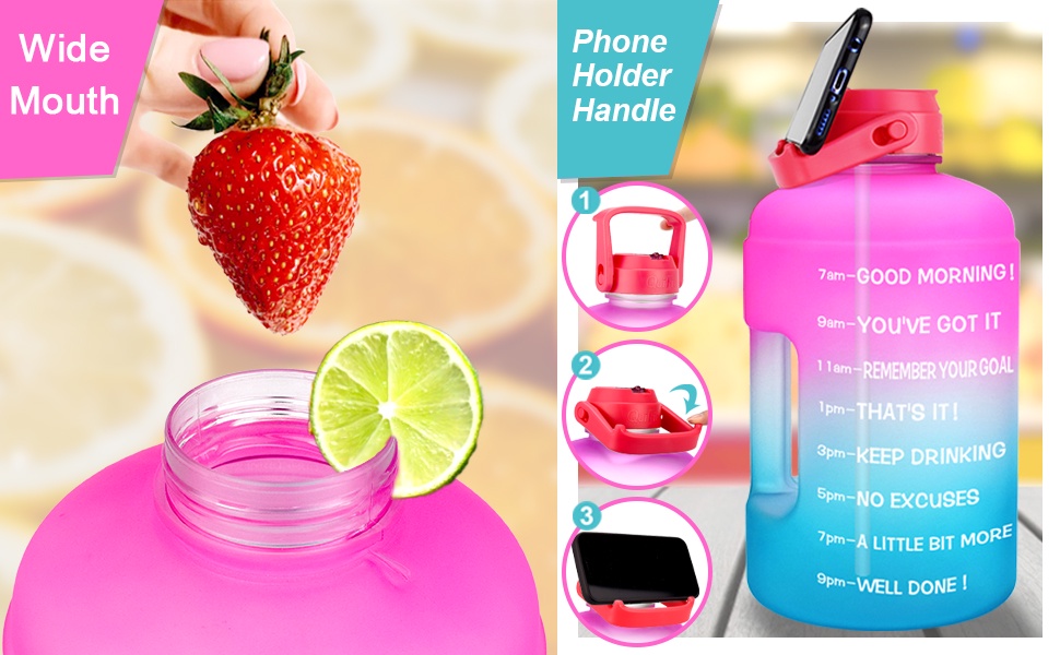 Drinking Bottle with Straw BPA Free 3.78Litre Big Water Bottle Time Green  Pink