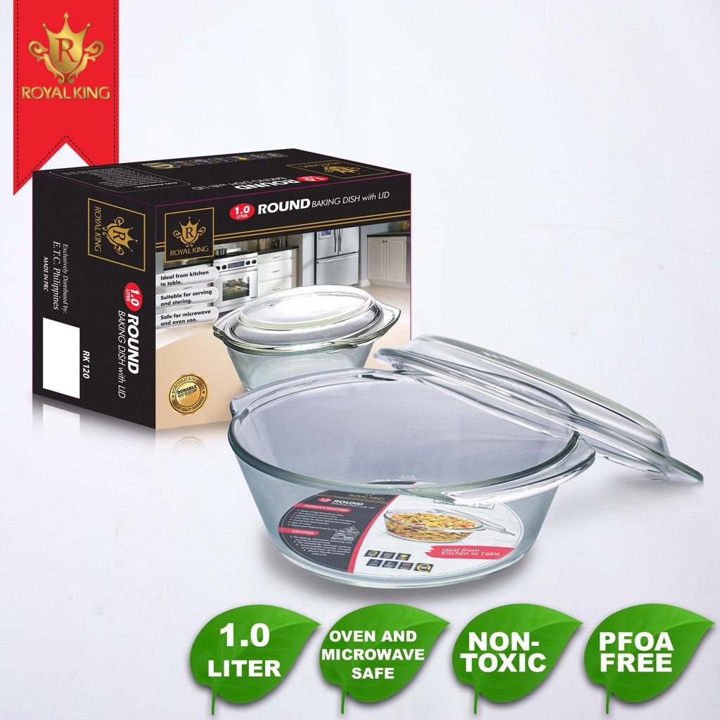 Royal King Liter Round Baking Dish with Lid Borosilicate Glass