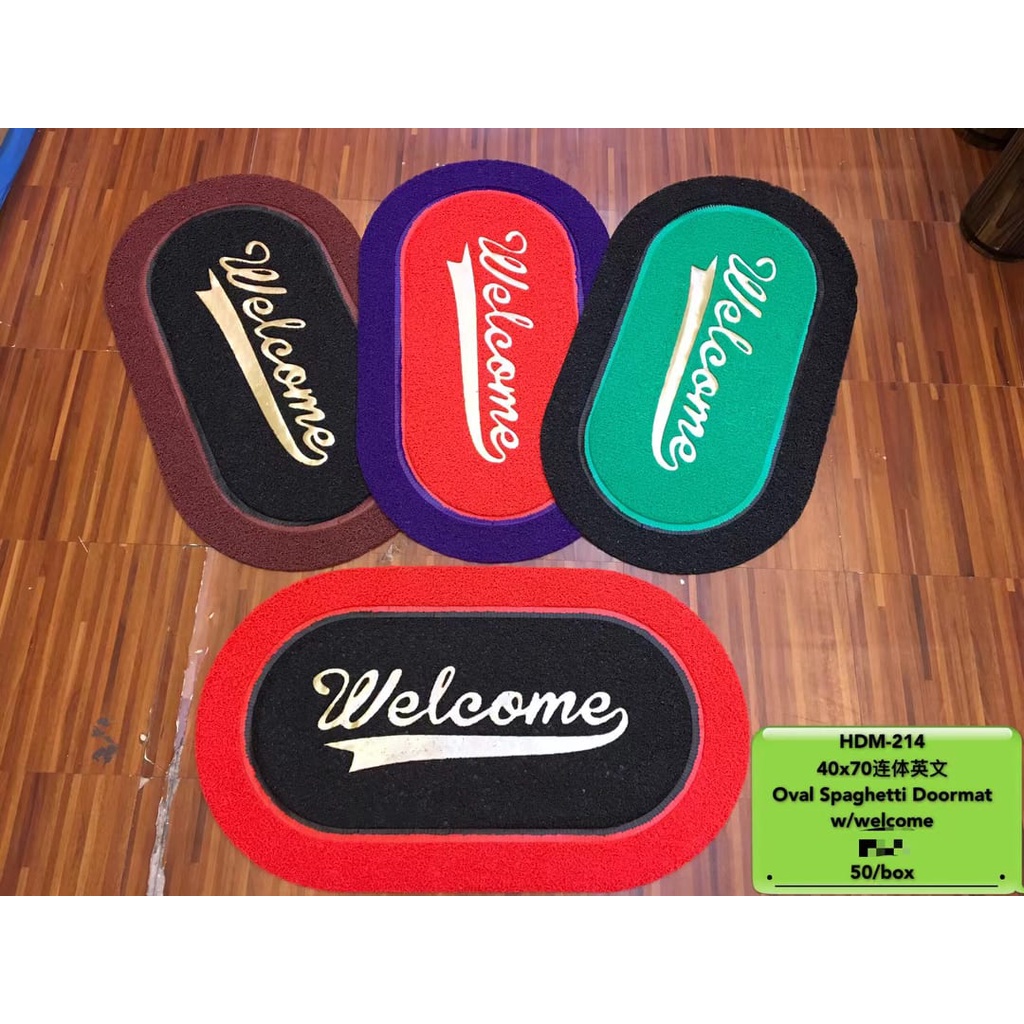 Random Welcome Rug Oval Shape Doormat Spaghetti Design Rug w/ Rubber ...
