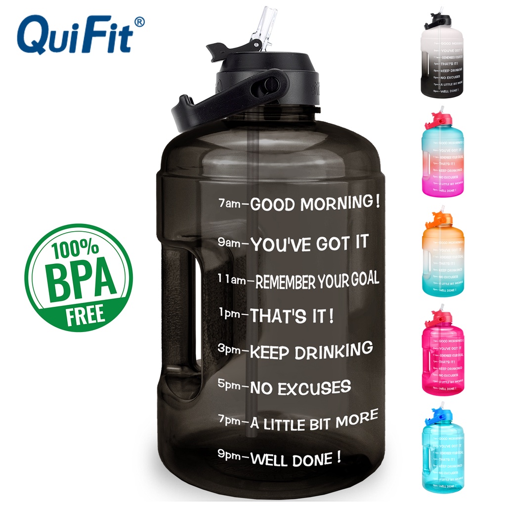 Drinking Bottle with Straw BPA Free 3.78Litre Big Water Bottle Time Green  Pink