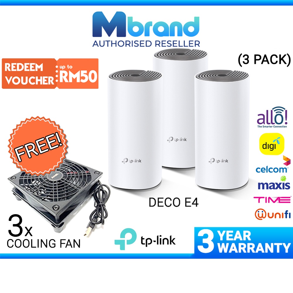 TP-Link Deco E4 (3 PACK) WIFI Extender AC1200 Mesh WiFi Router Wi-Fi ...