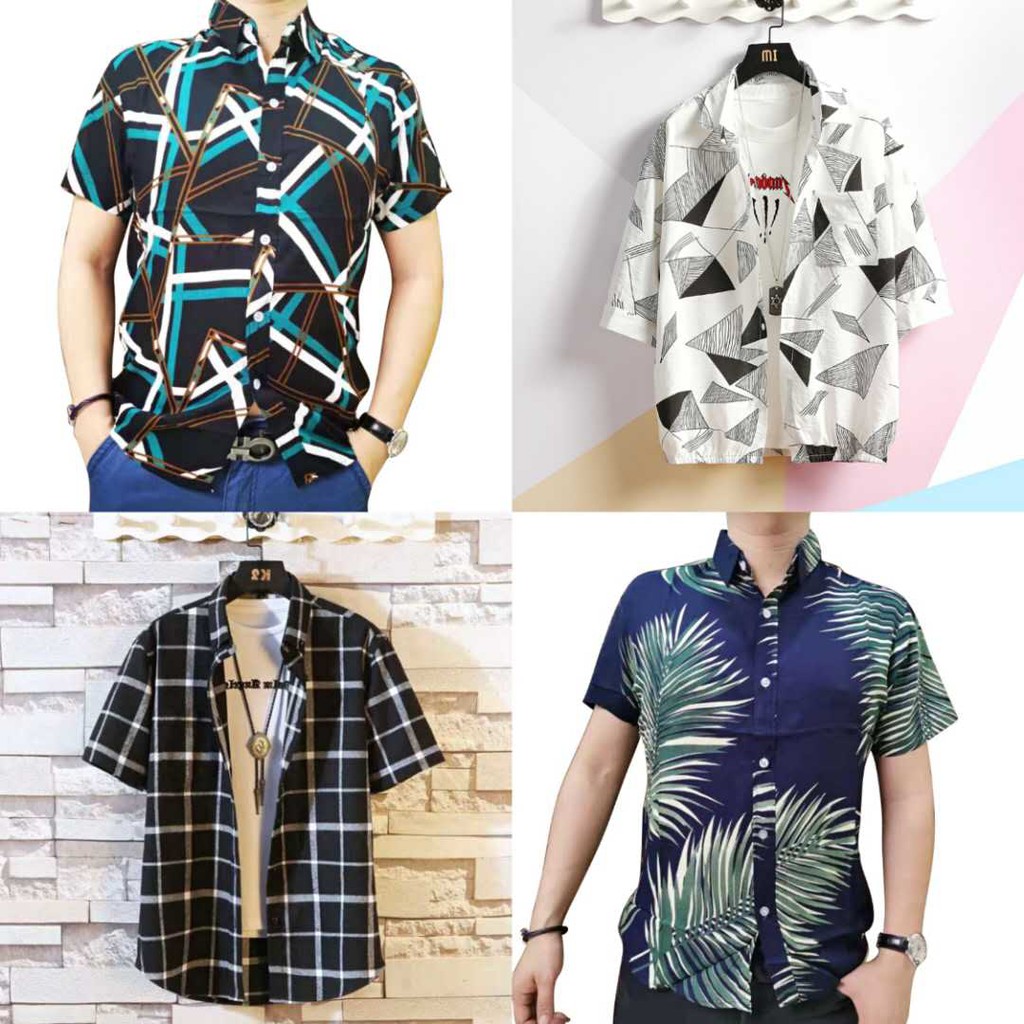 big sale Fashion Men s Summer Floral stripe checkered Cotton Polo Shirt