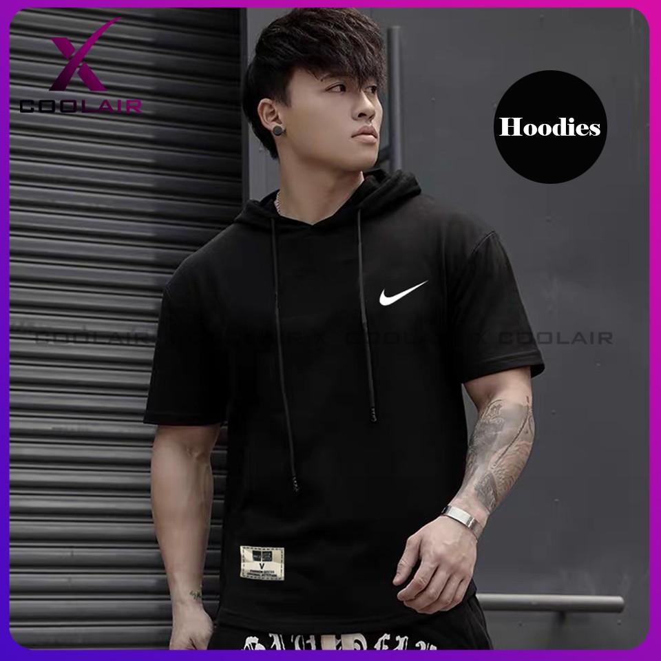 COOLAIRK Kobe Black Mamba Men Summer Shirt Solid Color Simple Hooded