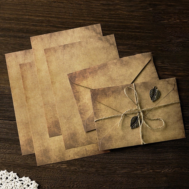 6 Pcs Vintage Kraft Envelope/Writing Paper Set with Rope/Pendant ...