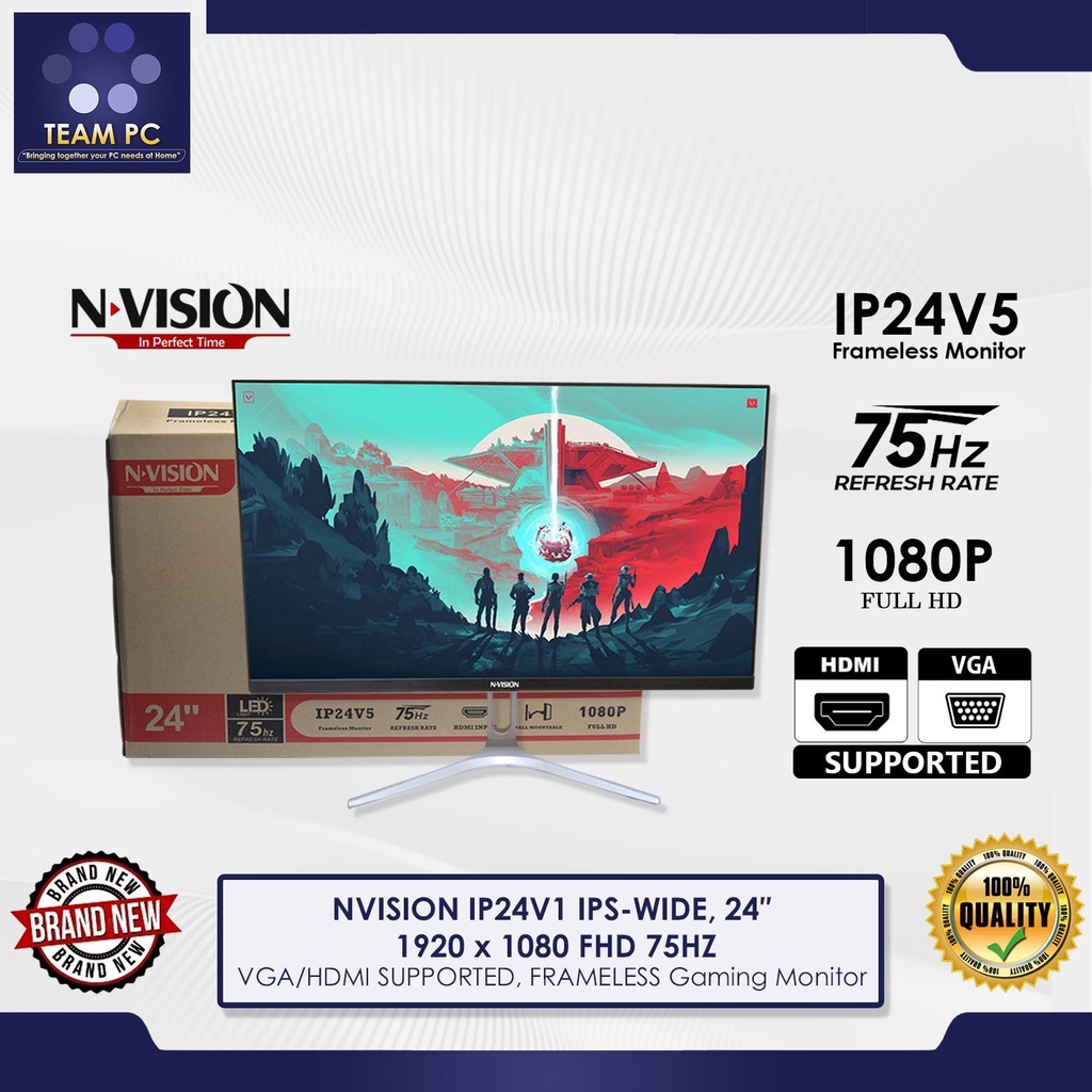 Nvision Ip24v1 Ips Wide 24″ 1920 X 1080 Fhd 75hz Vga Hdmi Supported