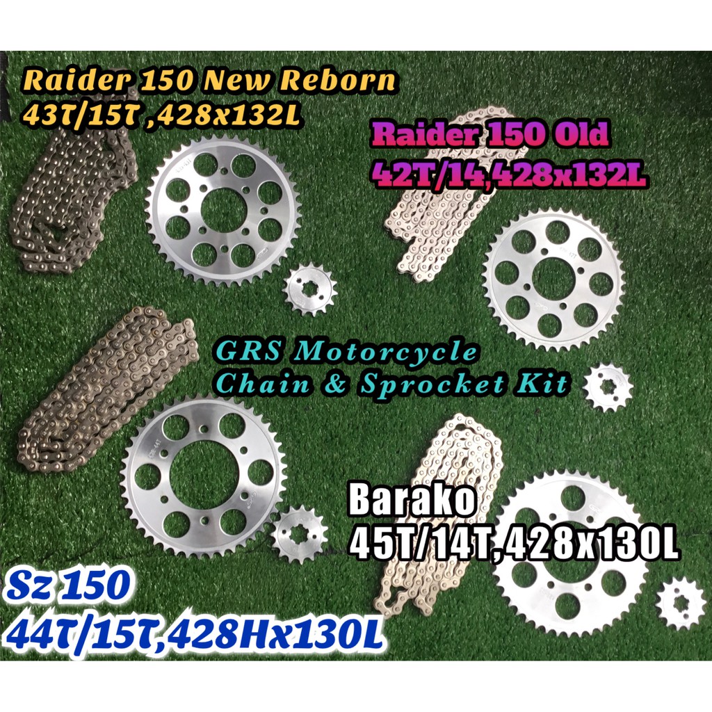 GRS Motorcycle Chain and Sprocket Kit ( SZ150,Barako,Raider New Born ...