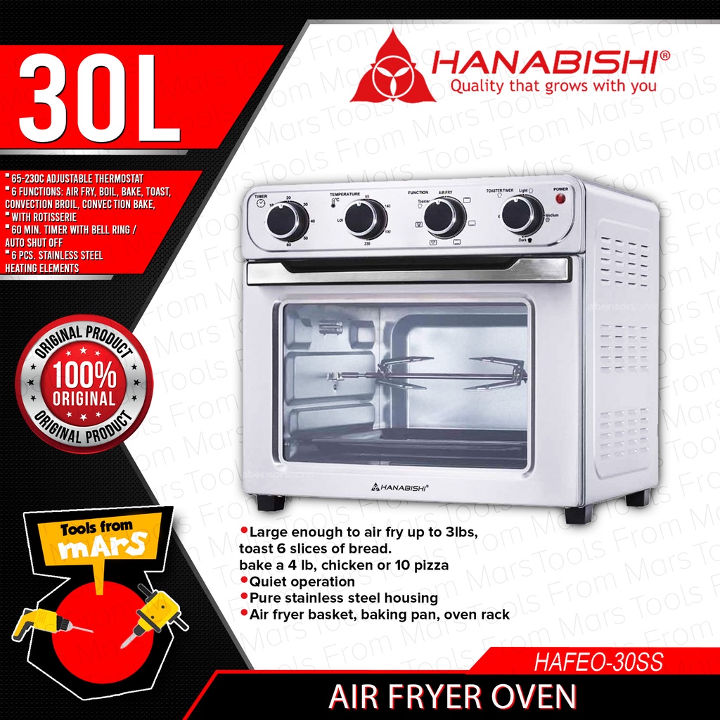 HANABISHI Air Fryer Oven 30L with Rotisserie Function HAFEO30SS •TFM