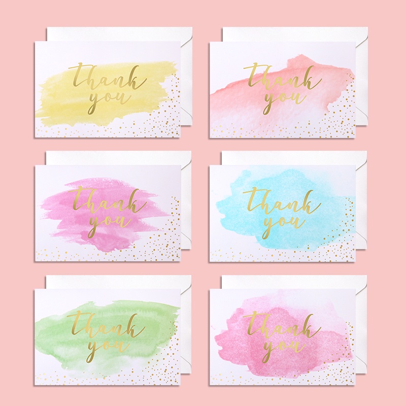 6 Sheets Simple Bronzing THANK YOU Greeting Cards with Envelope Blank ...