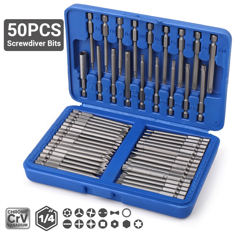 50Pcs Screwdriver Bit Set, Long Extension Security Screw Driver Kit