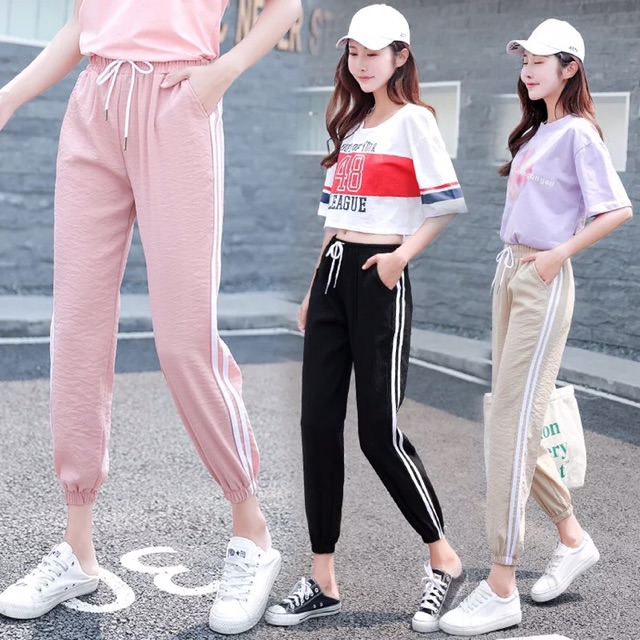 New trendy korean high waist jogger pants women casual outfit