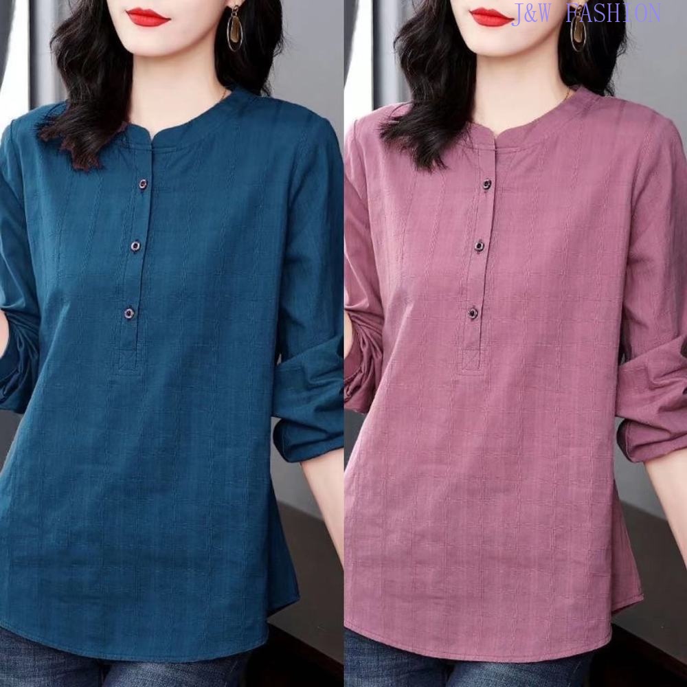 Linen And Cotton Blouse Plus Size Womens Summer Korean Style Casual Mid Length Long Sleeve