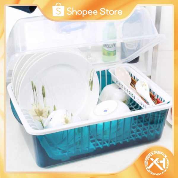 Transparent Dishware Kitchen Storage Box with Lid Drain Dish Rack ...
