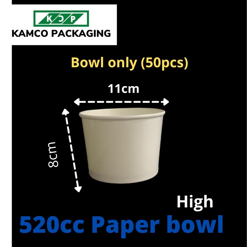 Paper bowl 520cc low, 520cc high, 390cc, 260cc - (50's) | Shopee ...